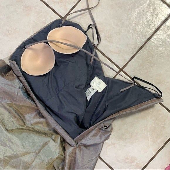 VINTAGE WATTERS & WATTERS Silvery Grey Chrome Bridesmaid Dress Formal Gown Sz 0 - Picture 13 of 16